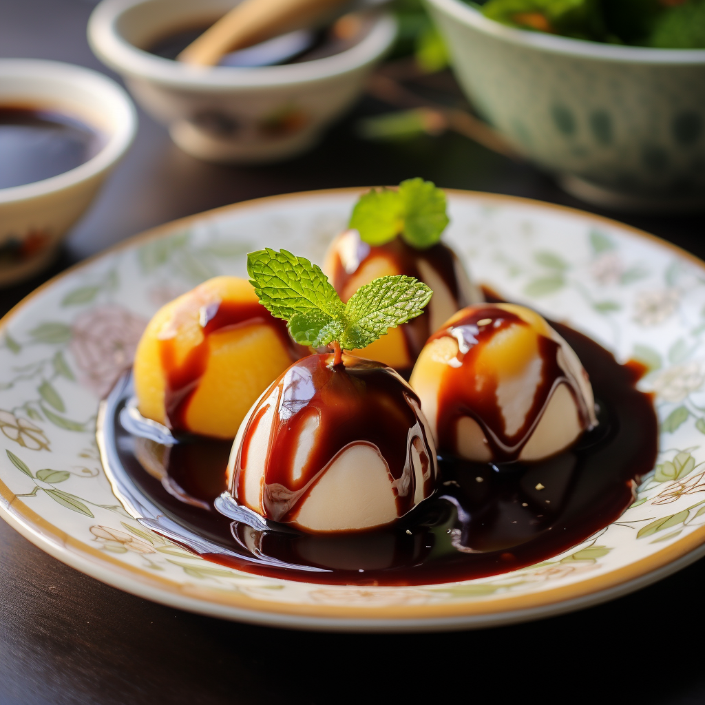 Fruit-Stuffed Baked Tang Yuan with Chocolate Sauce