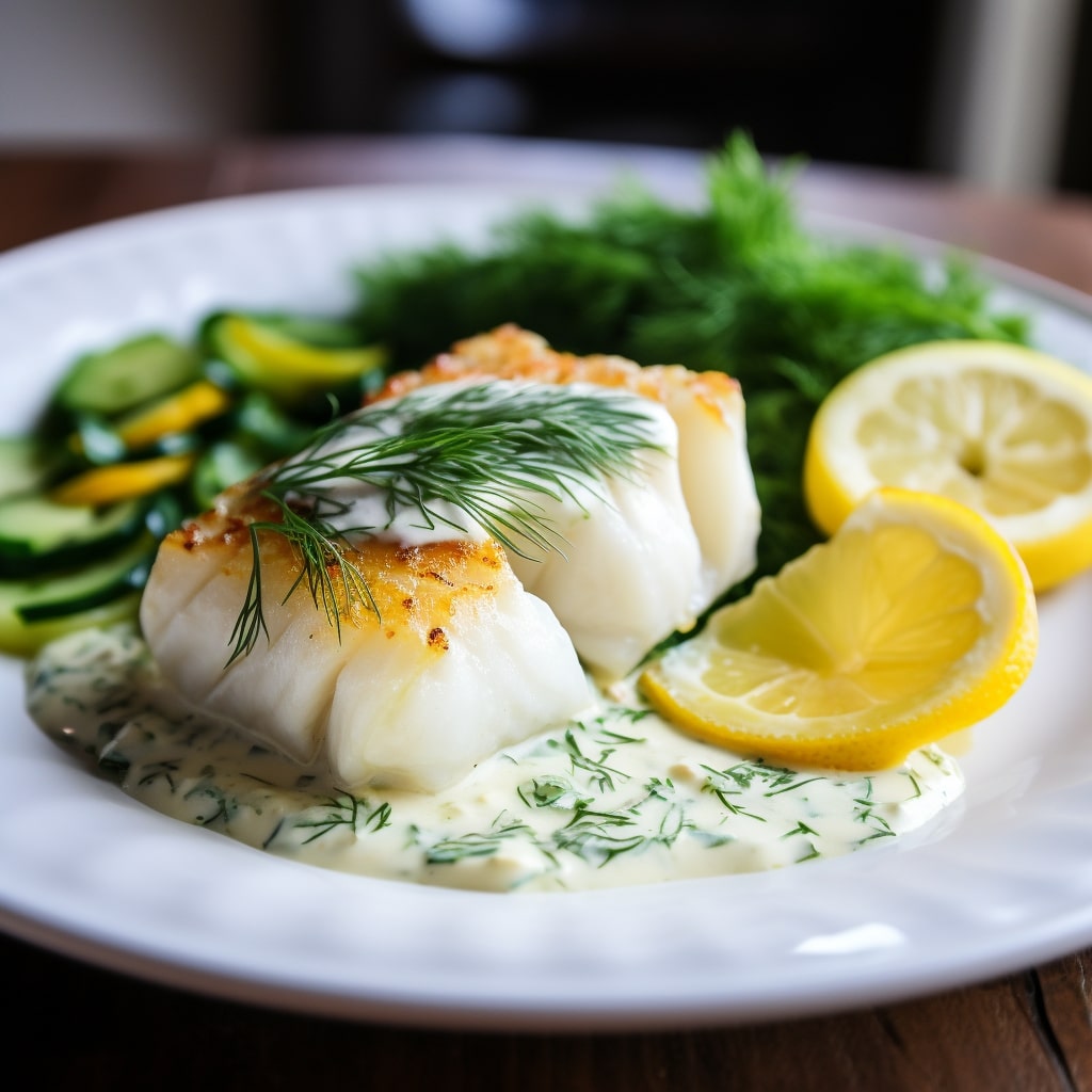 Poached Cod with Lemon Dill Sauce