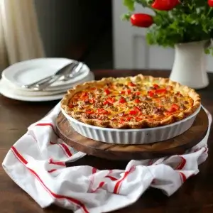 Pork and Roasted Red Pepper Quiche