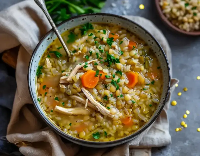 Chicken and Rice Lentil Soup