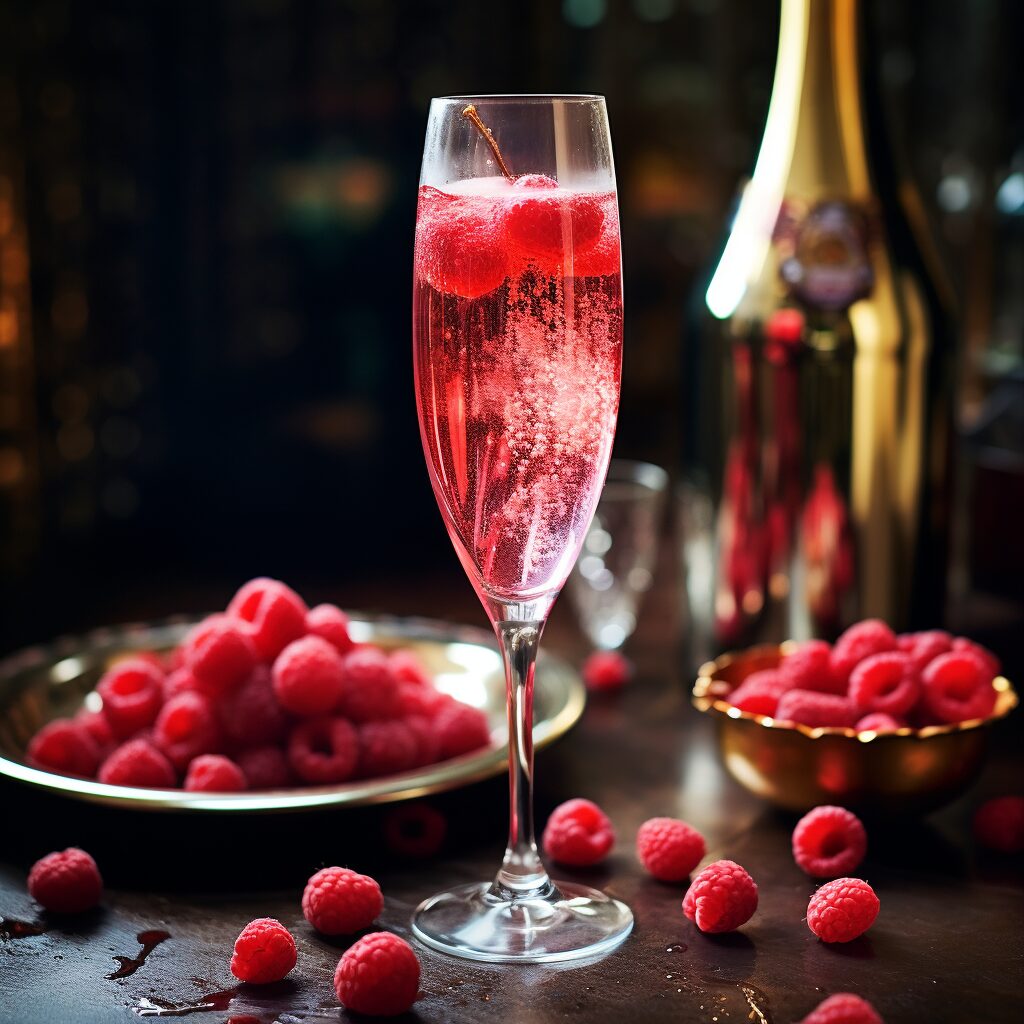 Kir Royale with raspberries