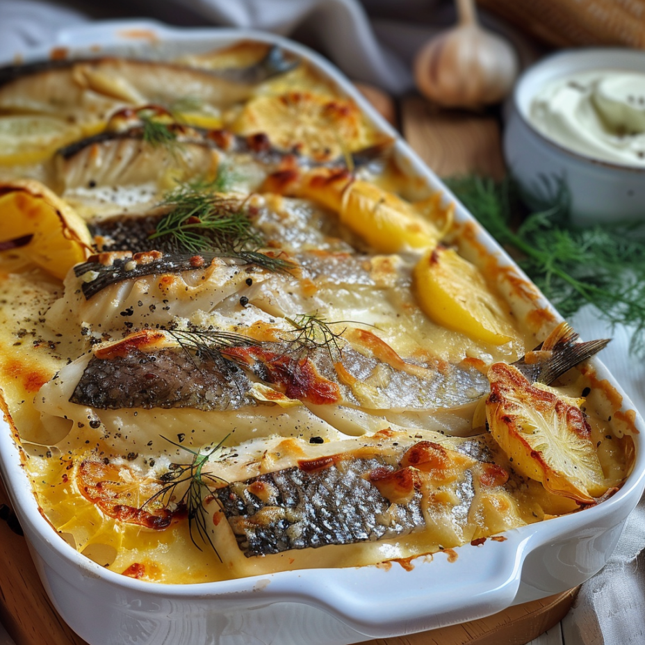 Baked Sea Bass with Fennel Gratin