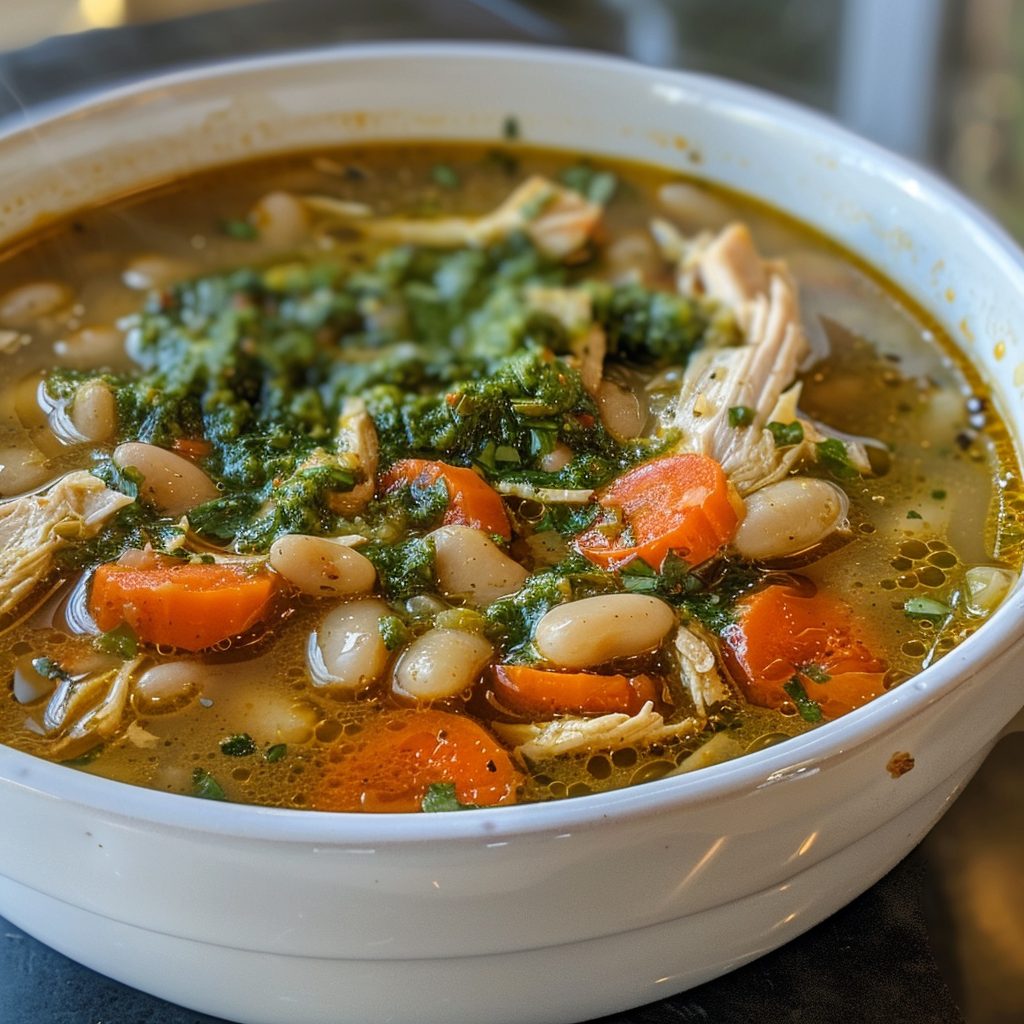 Chicken and White Bean Soup with Pesto