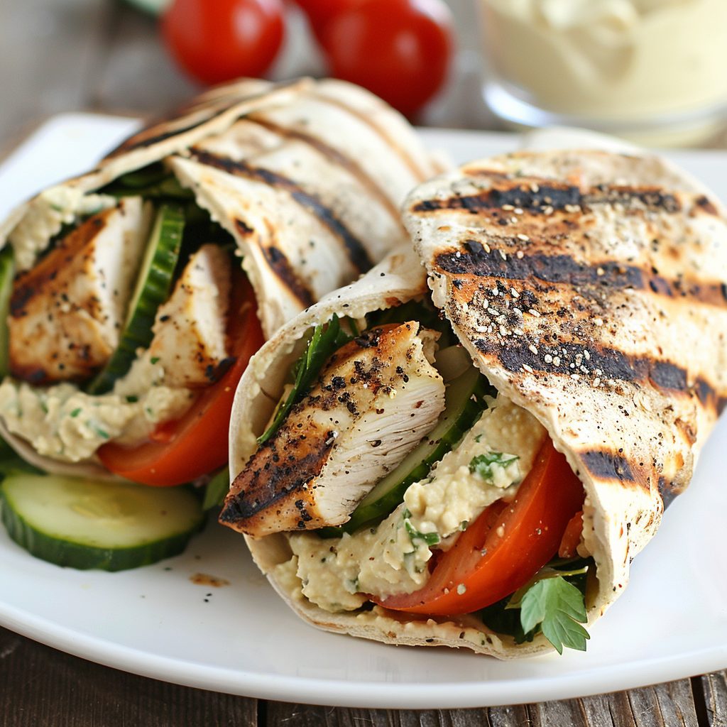 Greek grilled chicken wraps with hummus