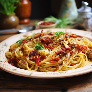Spaghetti with Artichokes and Sun-Dried Tomatoes