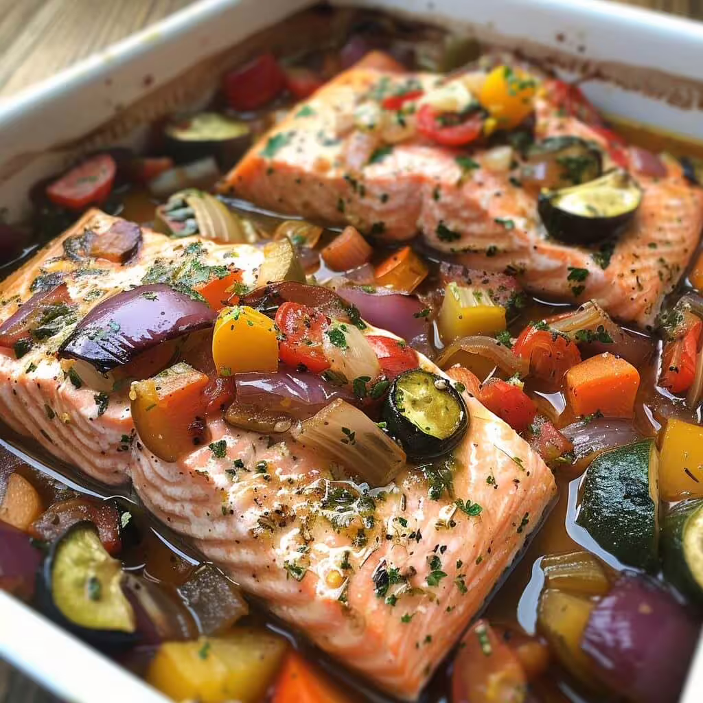 Baked Salmon with Ratatouille