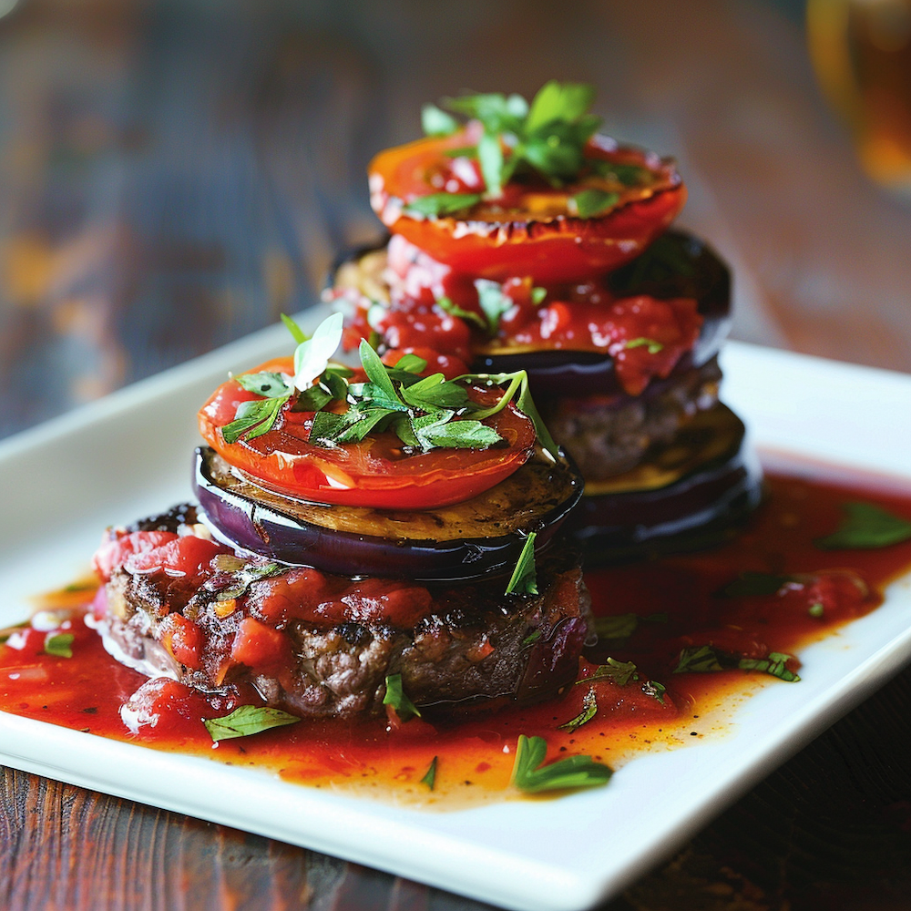 Beef and Eggplant Stacks with Tomato Sauce