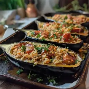 Baked Stuffed Eggplant with Fish