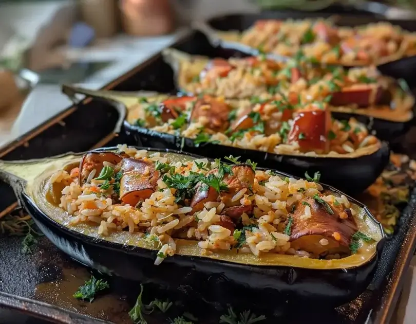 Baked Stuffed Eggplant with Fish
