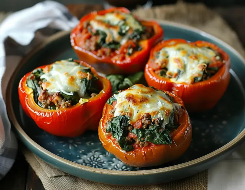 Beef and Spinach Stuffed Bell Peppers