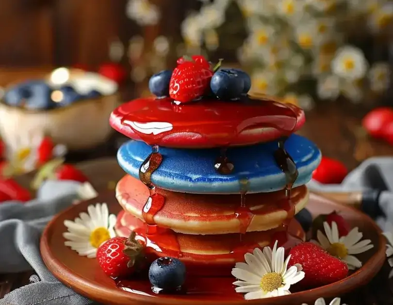 red, white, blue pancakes