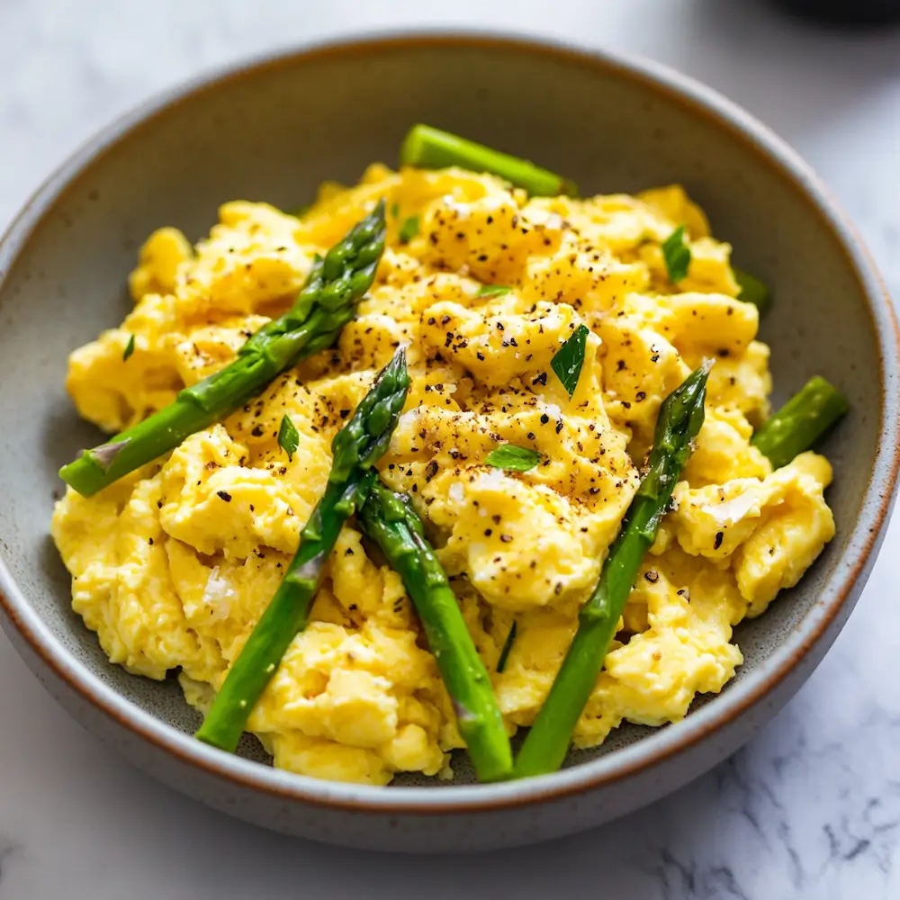 Fluffy Scrambled Eggs with Asparagus