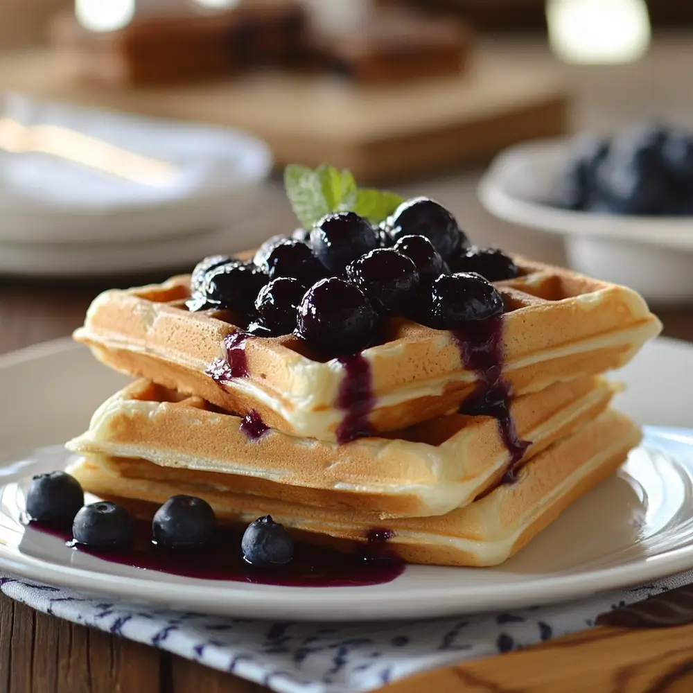 Waffles and Blueberry Sauce