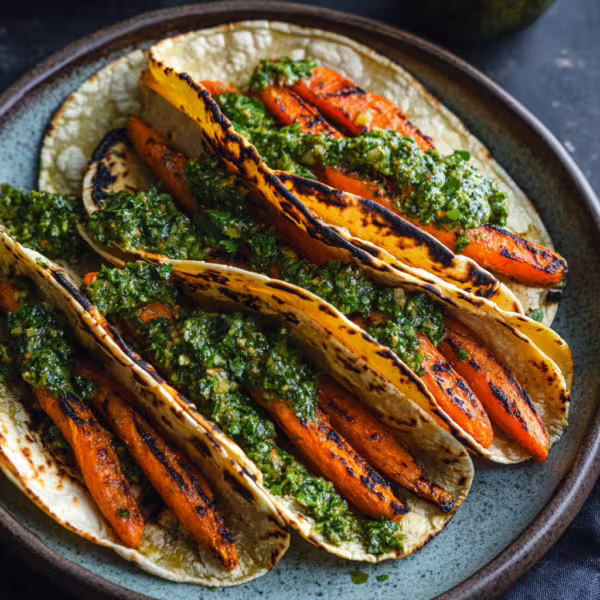 Roasted Carrot Tacos with Chimichurri